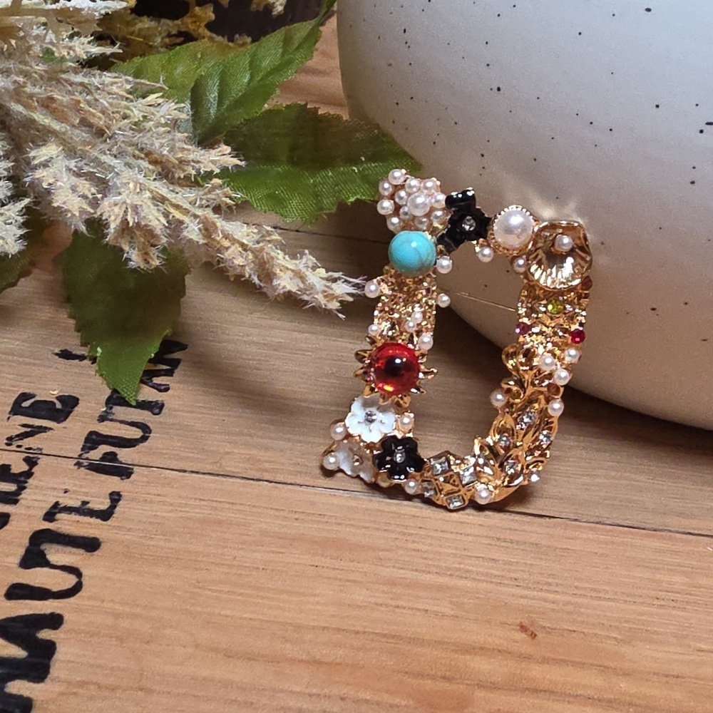 Letter D Initial Name letter Jeweled Multicolor Brooch Personalized Gift | NWOT